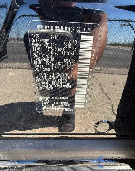 2017 Nissan Armada Platinum z USA, uszkodzony, nr VIN JN8AY2NF3H9300908